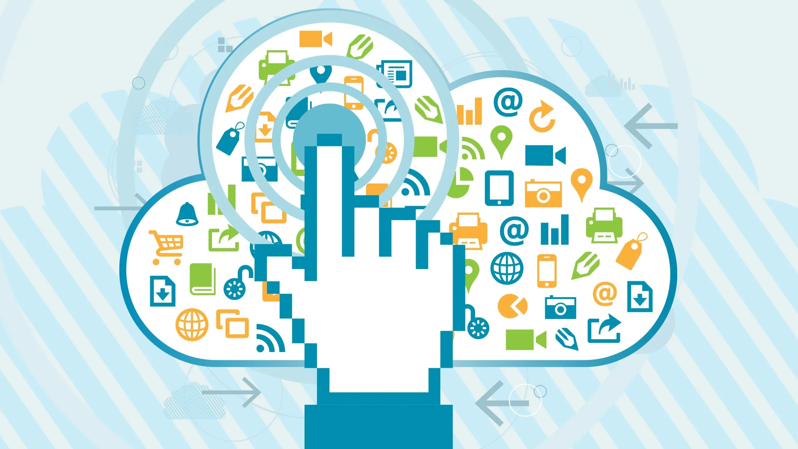 Point Finger hovering over various forms of digital communicatio 